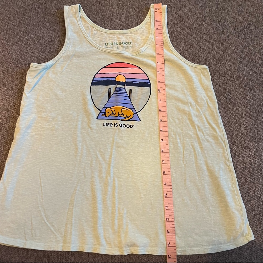 Life Is Good Dock Dog Sunset Textured Slub Tank Women's Top, Sage Green, Small - Picture 6 of 7